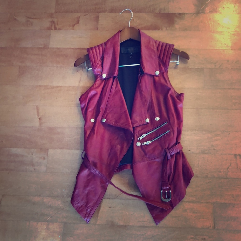 Red leather vest perfect condition one of a kind!